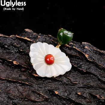 

Uglyless Natural Jade Butterfly Pendants for Women Ethnic Sweater Necklaces NO Chains Agate Jasper Fashion Jewelry 925 Silver