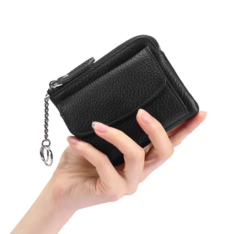 Women Ladies Small Zip Leather Wallet Card Holder Key Chain Purse Mini Handbag