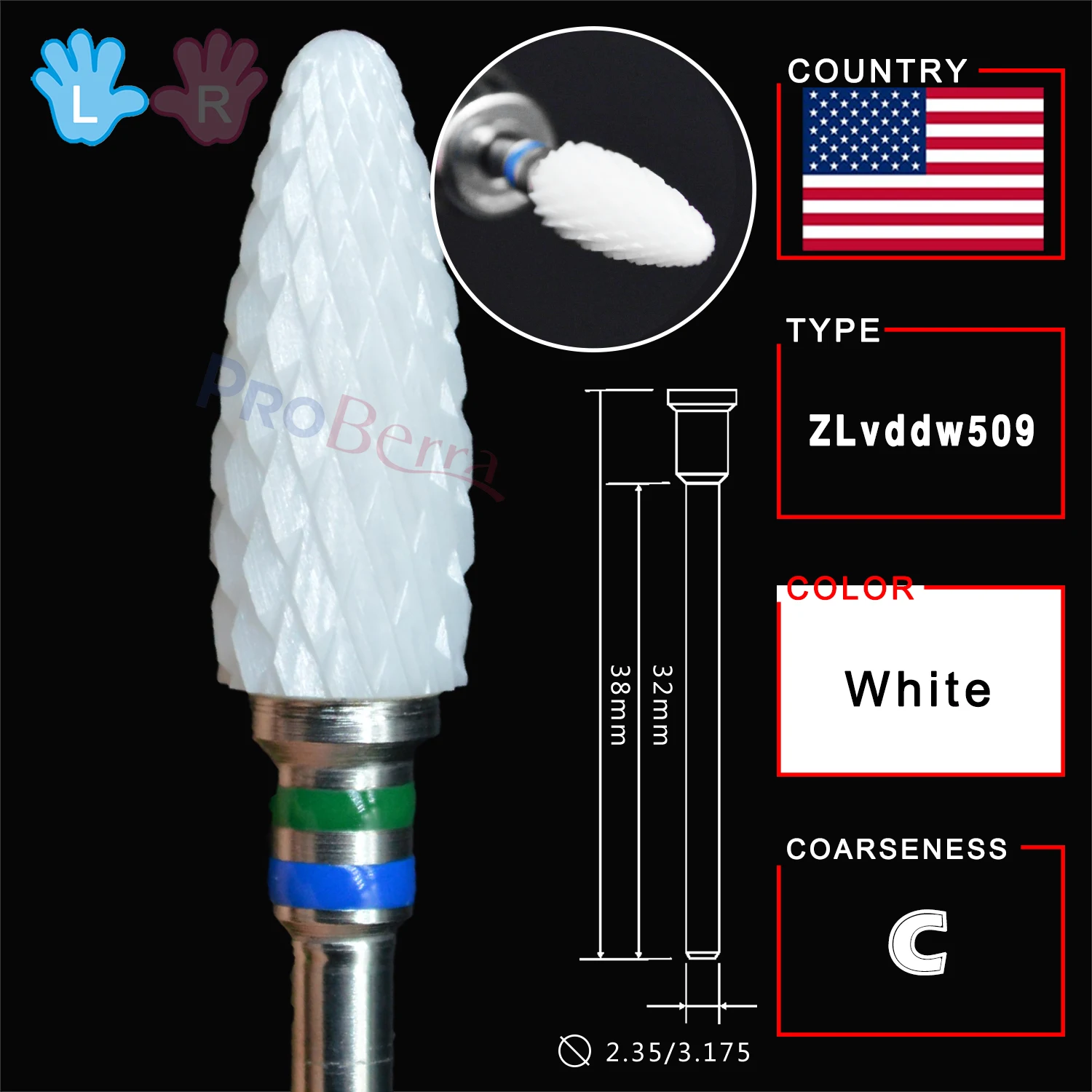 RolinStar White Ceramic Left Handed Person Flame Bit designated milling cutters removel gel polish varnish Nail Drill Bit 5