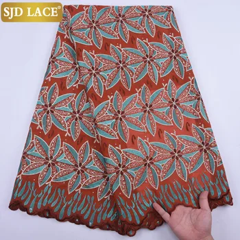 

SJD LACE African Dry Lace Fabric Embroiderey Swiss Voile Lace In Switzaerland With Stones Nigerian Cotton For Man Cloth Sew2034B