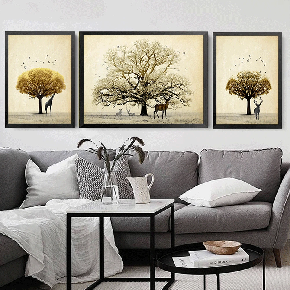 Скандинавские лаконичные абстрактные леса лося холст живопись черный белый