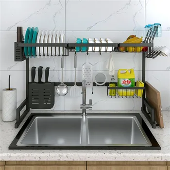 

Dish Drying Rack Kitchen Storage Holder Stainless Steel Tableware Plate Drainer Shelf Home Dinnerware Organizer 85x32x52cm