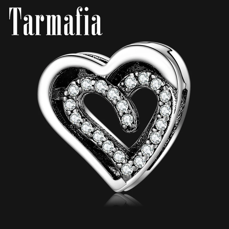 

925 Sterling Silver Two sweet hearts Clear CZ Charm Clip Beads fit Original Reflection Charm Bracelets Fine Jewelry Gifts