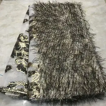 

NEW High Quality Tulle Feather tassels French Nigerian Lace Fabrics sequined Embroidered Guipure African 3d Lace Fabric FW-121