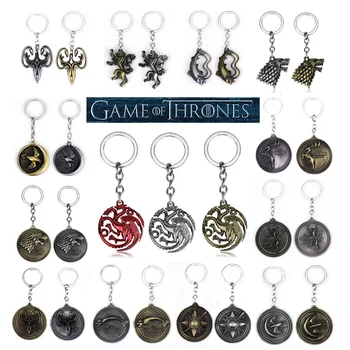 

HOT Game of Thrones Keychain set Targaryen House Stark Wolf Head series Key rings High quality Dragon Alloy pendant men jewelry