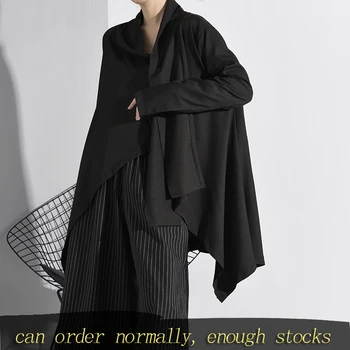 

LANMREM Solid Color Long Sleeve Irregular Trench Coat Women Streetwear Loose Single Breasted Windbreaker 2020 New Spring PC812