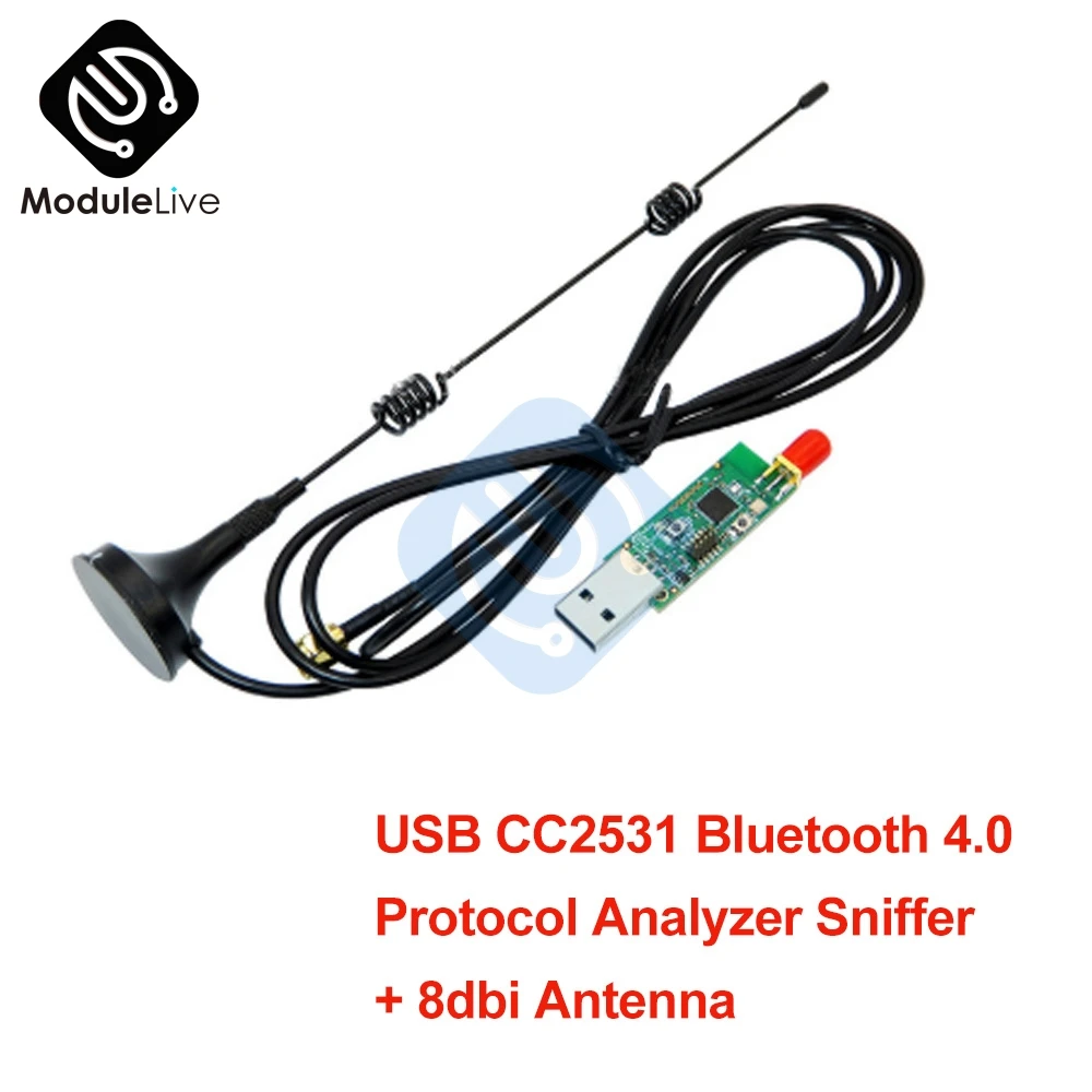 

4.0 Wireless Zigbee CC2531 CC2540 Sniffer BTool Packet Protocol Analyzer USB Interface Dongle Capture Module with 8dbi Antenna