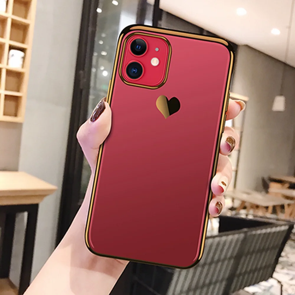 Wine Red Для iPhone 11 Pro MAX покрытие золотое любовное Сердце чехол для iPhone X XR XS Max 6 6S 7 8 Plus задняя крышка Ультратонкий Мягкий ТПУ чехол Capa - Цвет: Wine Red