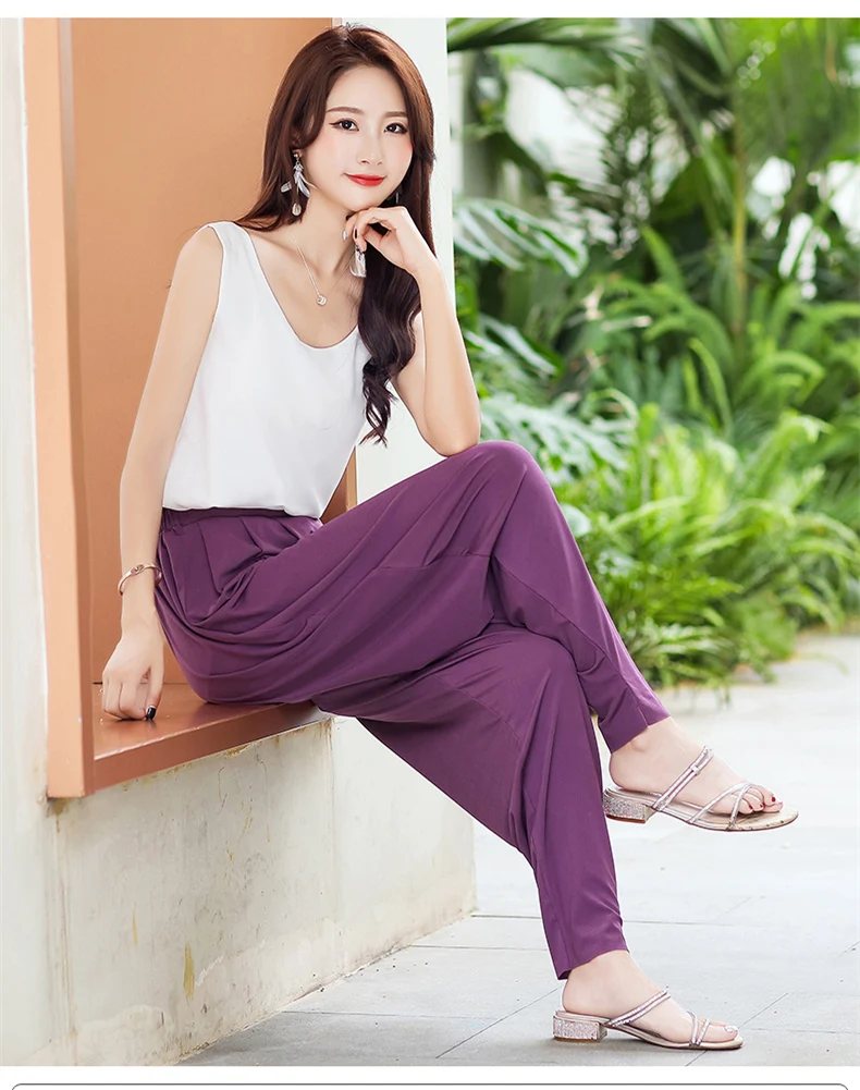 2020 New Summer Women Harem Pants High Waist Wide Leg Pants Casual Ankle-Length Trousers Loose Korean Plus Size Black Pants