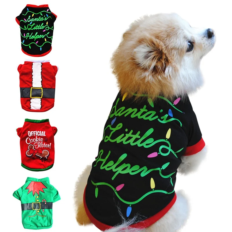 

Small Dogs Clothes Christmas Puppy Cotton T-shirt Pet Clothing Summer Shirt Casual Dog Cat Breathable Vest Leisure Costume