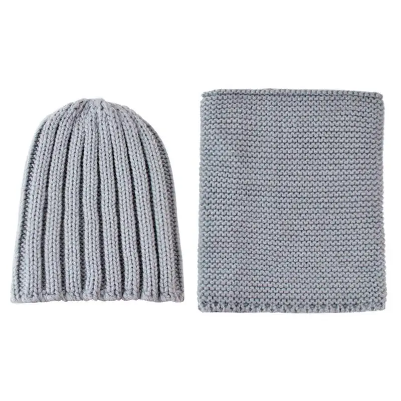 Осенне-зимняя теплая вязаная шапка для малышей, шапка для мальчиков и девочек+ шарф с воротником, для детей 0-36 месяцев - Цвет: Серый