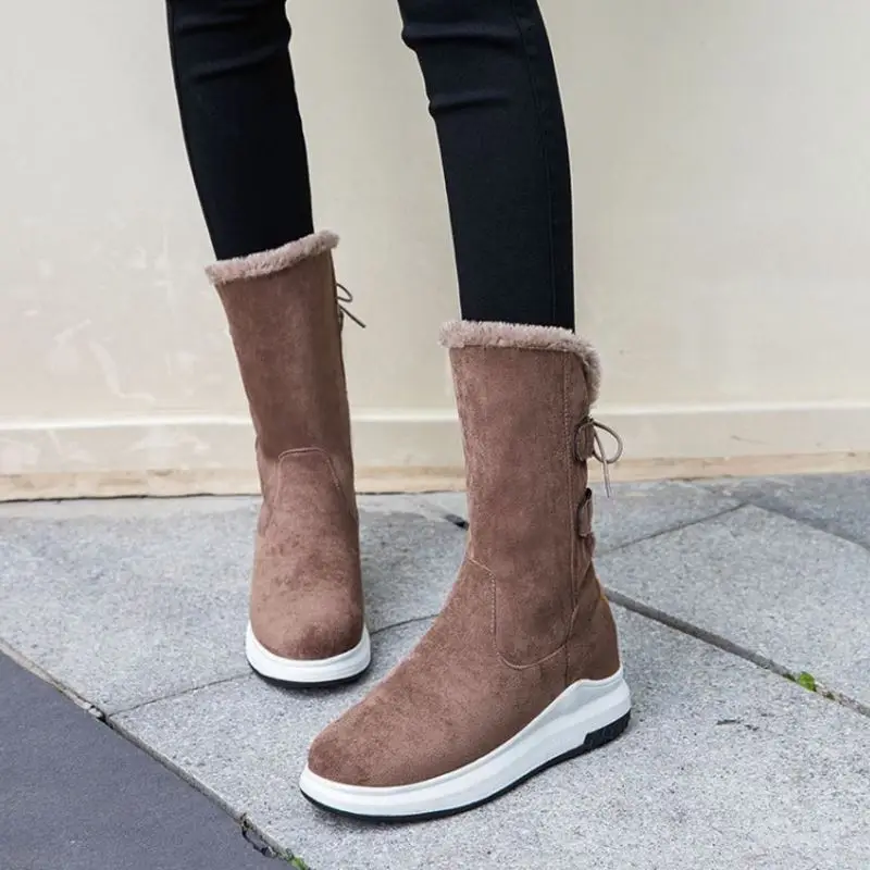 ZALAVOR Women Mid Calf Boots Plush Fur Keep Warm Short Boots Casual Thick Sole Round Toe Winter Shoes Woman Footwear Size 34-43