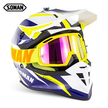 

Full Face Motorcycle Helmet Retro Classic Flip up Motocross Helmets+SM15 Goggles casco capacete moto ECE Approved Soman SM633