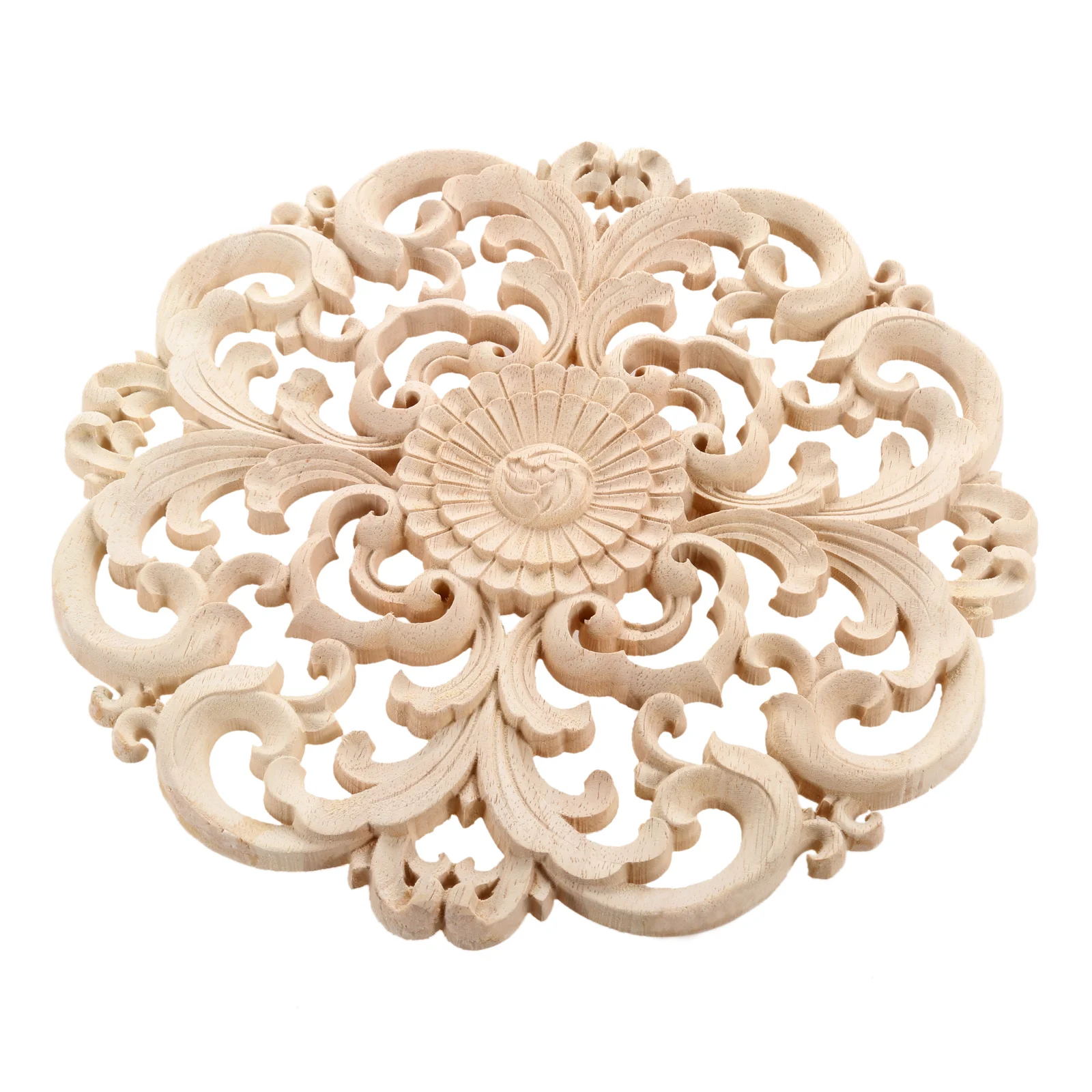 

Carved Flower Carving Round Wood Appliques for Furniture Cabinet Unpainted Wooden Mouldings Decal Decorative Figurine20/24/30cm