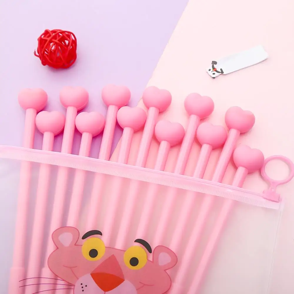 12 шт. гелевая ручка в форме сердца Kawaii, креативные милые канцелярские принадлежности, школьные принадлежности, офисные аксессуары, розовые 0,5 мм товары