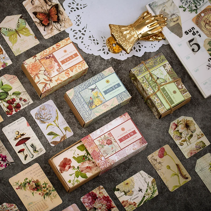 

50 pcs/lot Vintage Plant flower tag Kraft paper Sticky Notes Memo Pad Diary Stationary Flakes Scrapbook Decorative Message card