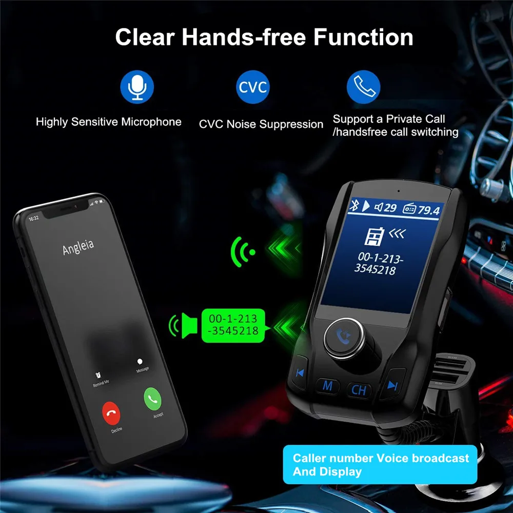 1 8 дюйма громкой связи fm передатчик Bluetooth TF карта/3 5 мм AUX/u диск Mp3 радио адаптер
