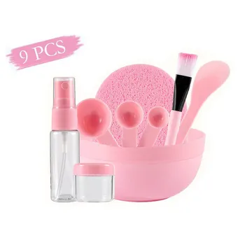 

9 in 1 Set Pink Facial Care Mask Face Mask Mixing Tool Sets Bowl Stick Brush Gauge Cleaning Mat