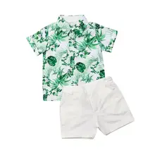 Pudcoco Summer Toddler Kids Baby Boy Leaves Tops T-Shirt Shorts Pants Outfits Clothes Gentleman Set