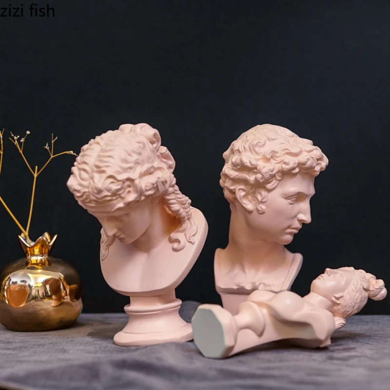 

Greek Color Pink David Statue Statue Decoration Creative Home Jewelry Resin Sketch Model Figurine Home Accessories