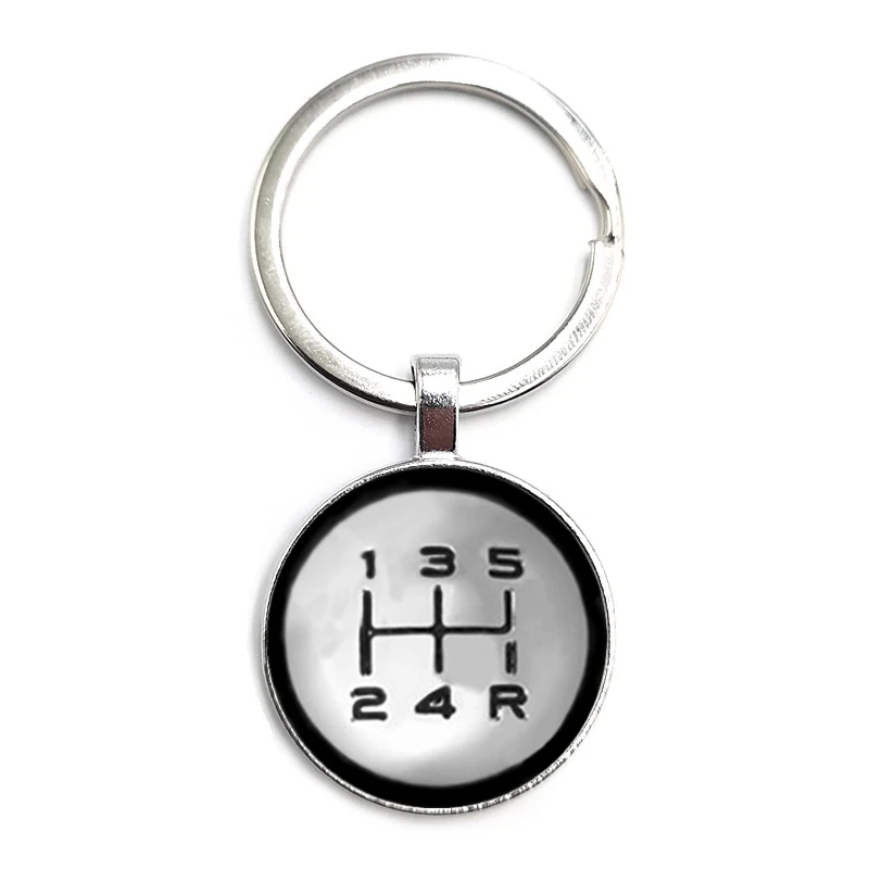 

2020Gothic Manual Car Gear Model Photo Keychain Glass Convex Dome Male and Female Car Pendant Keychain Jewelry