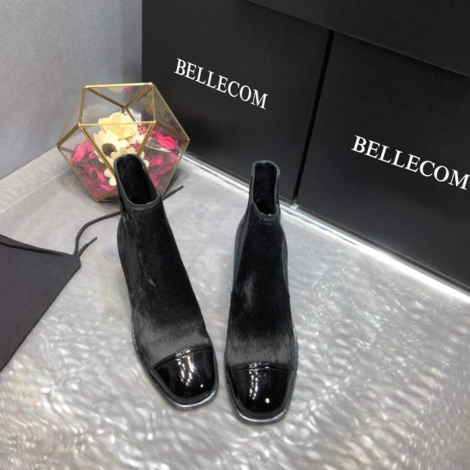 

BELLECOM 2019 Autumn and Winter New Women's High-heeled Chelsea Boots Martin Boots