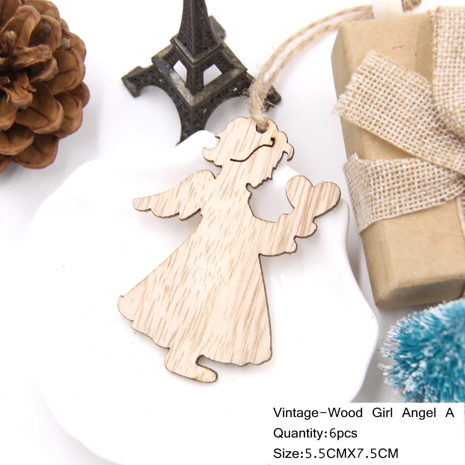 6pcs G-Angel A 6 шт. милые рождественские Деревянные Подвески украшения Висячие подарки деревянные ремесленные детские игрушки елочные украшения подарки - Цвет: 6pcs G-Angel A