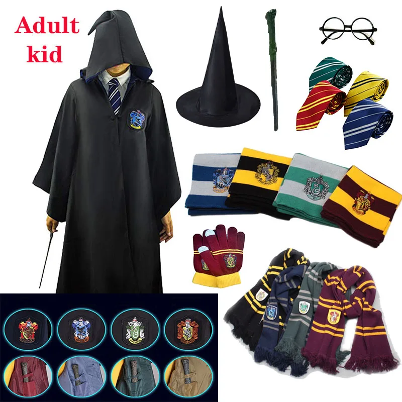 Robe Gryffindor Slytherin Ravenclaw Hufflepuff, маскарадный костюм для детей и взрослых, плащ, 4 подарка на Хэллоуин, одежда Харриса