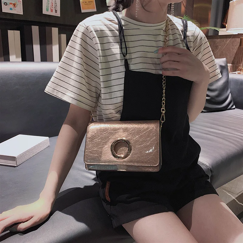 

New bag 2019 new bright face oblique satchel 100 lap chain single shoulder fashion square bag