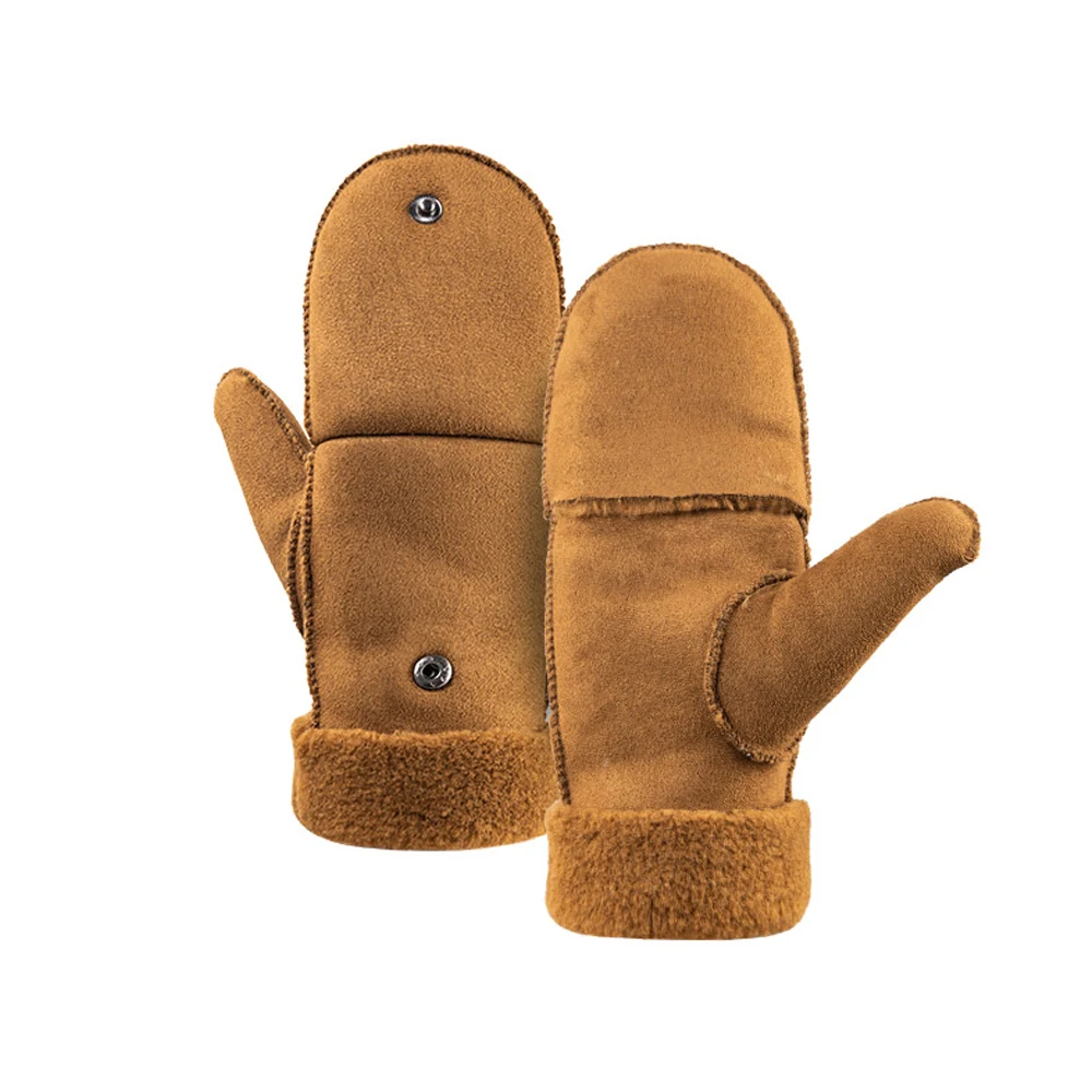 Outdoor Winter Camping Hiking Skiing Gloves Thicken Ultralight Fur Warm Cover Gloves Flip Winter Sports Gloves Over Half Finger - Цвет: Brown