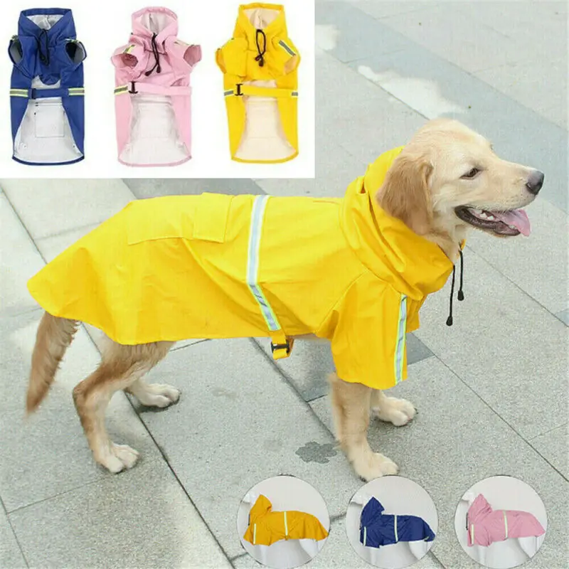 Pet Dog Raincoat Waterproof Hooded Jacket Fashion Big Reflective Strip For Dogs Clothes |