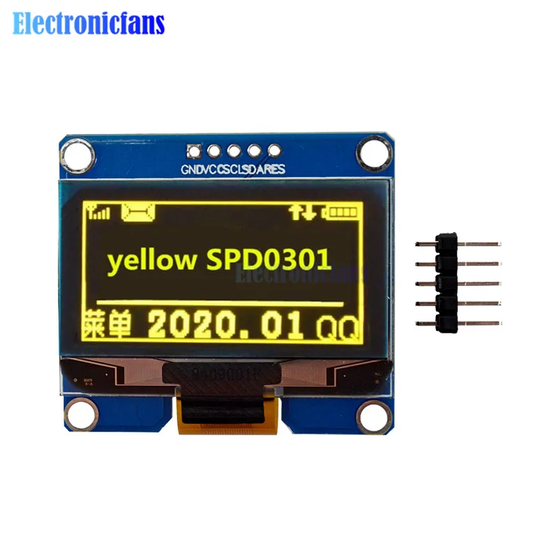 1,54 дюймов PM 5PIN/7PIN Белый Синий Желтый oled-модуль IIC I2C интерфейс 128x64 экран дисплея SSD1309 SPD0301 Драйвер IC 3,3-5 В - Цвет: SPD0301 5PIN Yellow