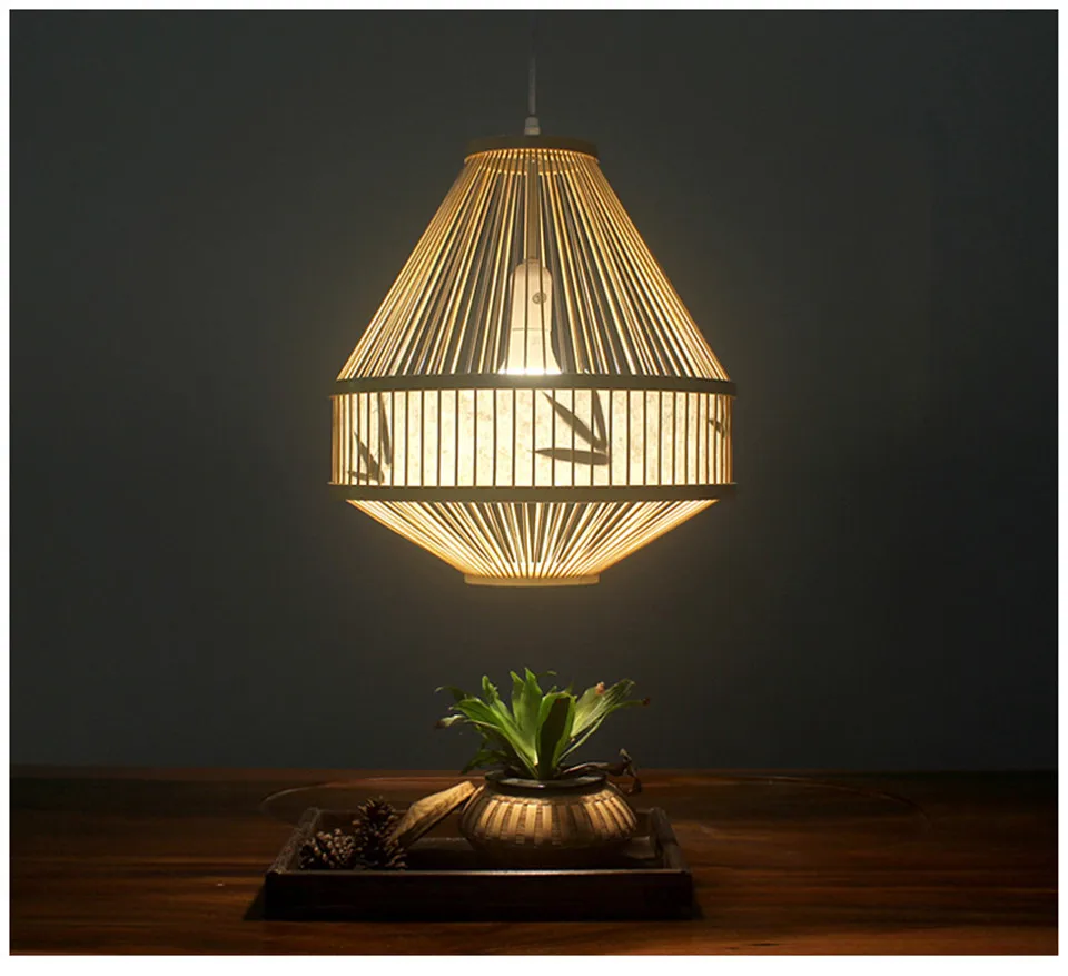 Japan Style Bamboo Pendant Lights Lighting LED Light Fixture Pendent Lamp Dining Living Room Bedroom Kitchen Cafe Hanging Lamp