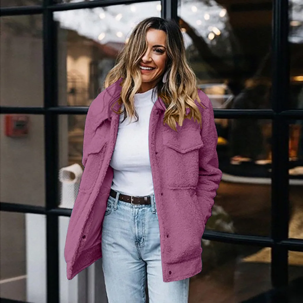 Chaquetas mujer женское осенне-зимнее теплое пальто из искусственной овечьей шерсти женское однотонное пальто с длинным рукавом veste femme manteau femme