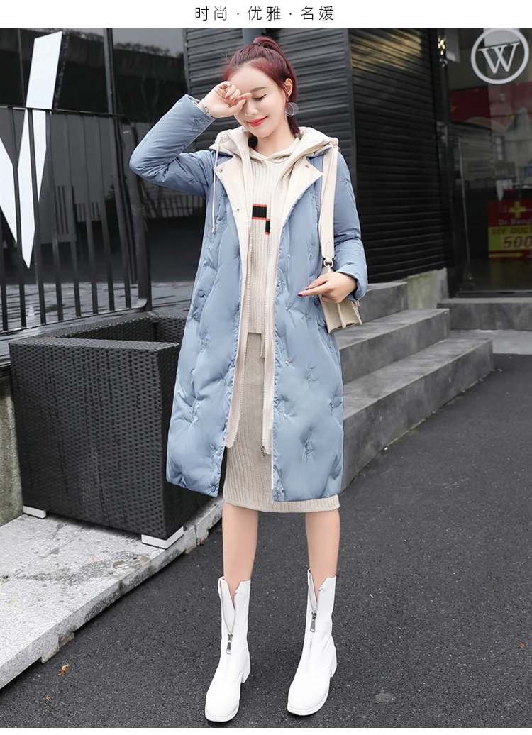 Winter CHIC Mid-length Cotton-padded Clothes Women's Slim Fit Slimming Mock Two-Piece Versatile Youth Students Cotton Coat
