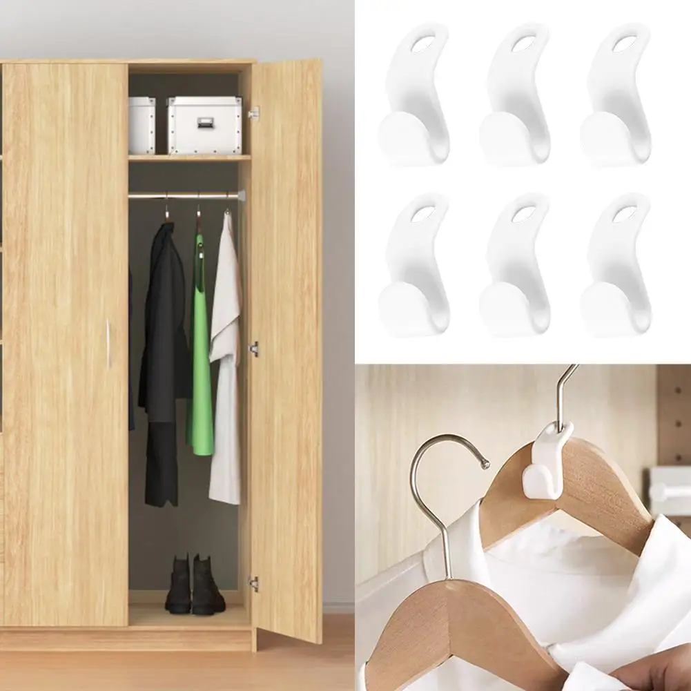 

6pcs Wardrobe Space-saving Stack Hanger Hook Multi-function Coat Hook Plastic Closet Stack Hanger Rack Bedroom Storage Organizer