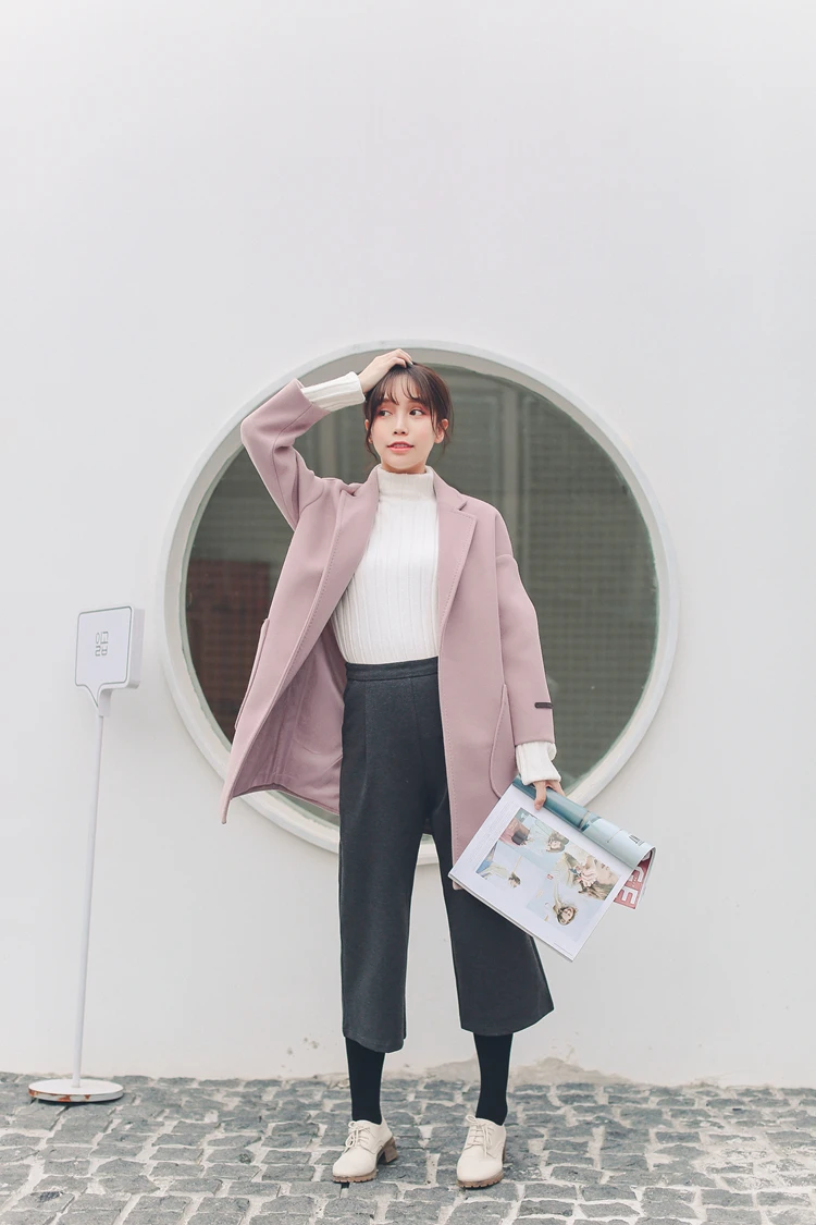 0601a# плотное шерстяное пальто средней длины с карманами для фотосессии