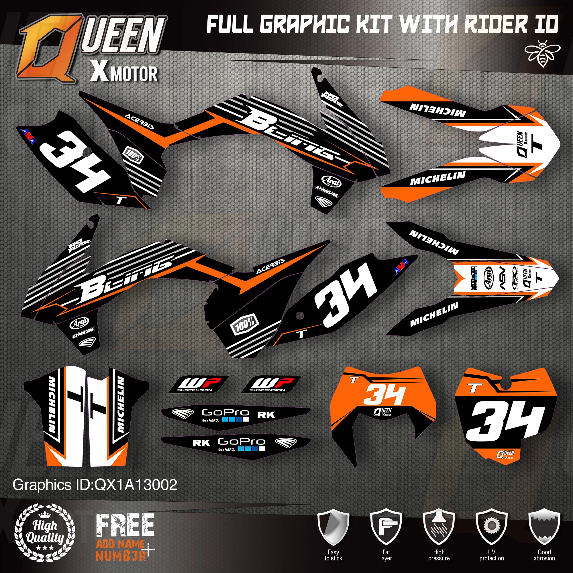 

QUEEN X MOTOR Custom Team Graphics Decals Stickers Kit For KTM 2013 2014 2015 SX SXF , 2014 2015 2016 EXC XC-W EXC-F 002