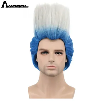 

ANOGOL Descendants 3 Hades Hgih Temperature Fiber Short Blue White Omber Synthetic Cosplay Wig for Men Costume Party Halloween