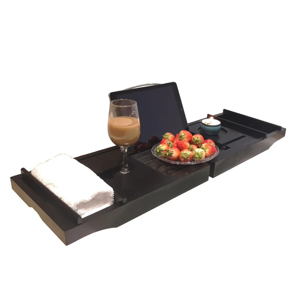 Extendable Bamboo Bathtub Tray Caddy Spa Bath Organizer Rack Bath Tray Bathroom Book Wine Tablet Holder Reading Shelf