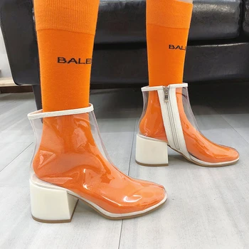 

Nice New Women Ankle Rain Boots Autumn Fashion Transparent Shoes Woman High Heels Female Western Style Comfortable Boot