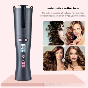 

Cordless Automatic Hair Curler USB Rechargeable Auto Rotating Curling LED Display Temperature For Curls Or Waves Hair Styling