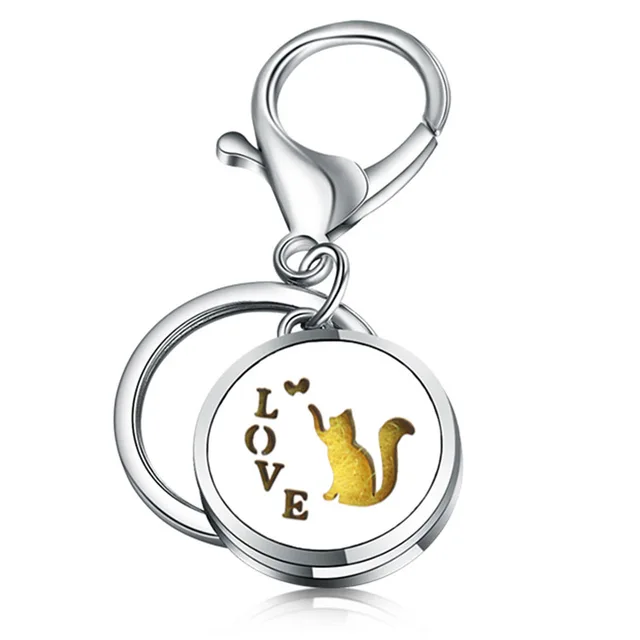 Fashion Round Little Love KeyChain Jewelry Stainless Steel Essential Oil Diffuser Perfume Aromatherapy Locket Key Chain Jewelry 1PCS