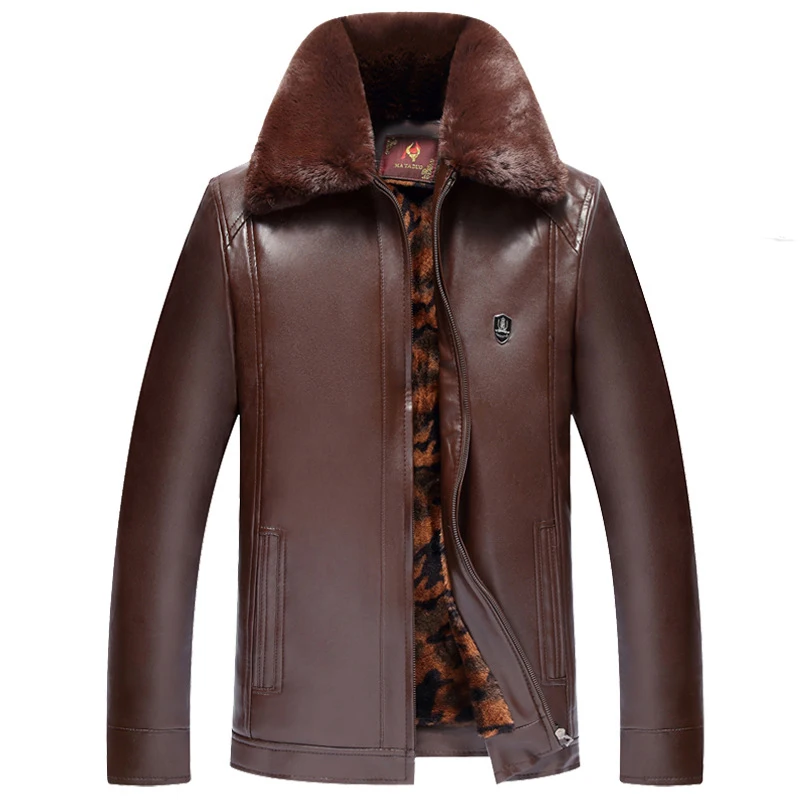 AKSR модный мужской меховой кожаный жакет осенняя куртка из искусственной кожи мужские Куртки из искусственной кожи Jaqueta De Couro мужские кожаные куртки - Цвет: brown