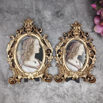 

Retro Oval Photo Frame Resin Desktop Picture Frame Gold Frame Home Decoration Ornaments Crafts Gift 6/7 Inch Hanging photo frame