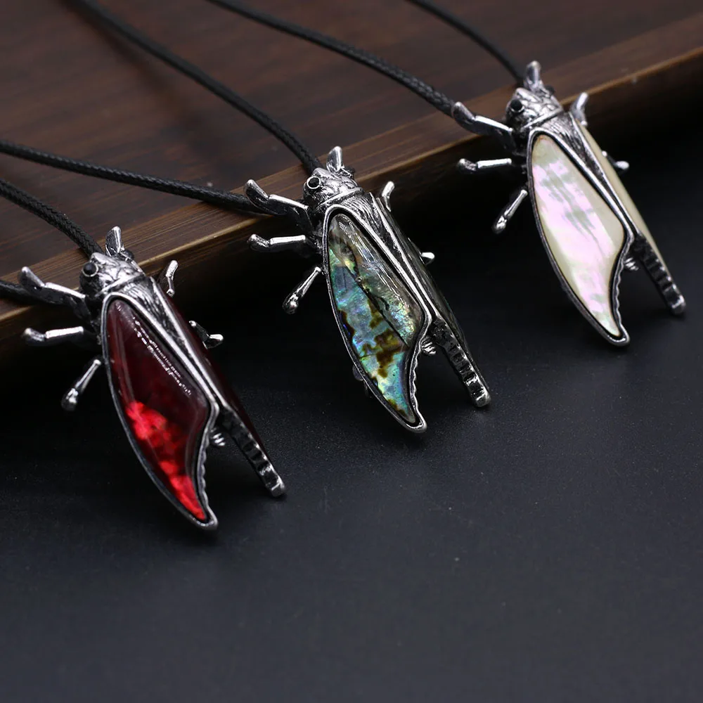 6PCS Wholesale Insect Shape Natural Abalone White Shell Alloy Pendant Necklace For Woman Jewelry Making DIY Charm Necklaces Gift