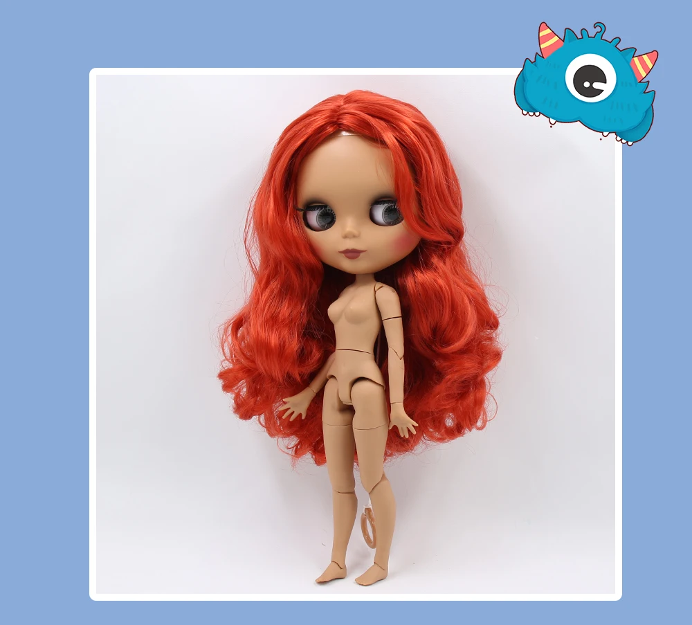 Neo Blythe Doll with Red Hair, Dark Skin, Matte Cute Face & Custom Jointed Body 1