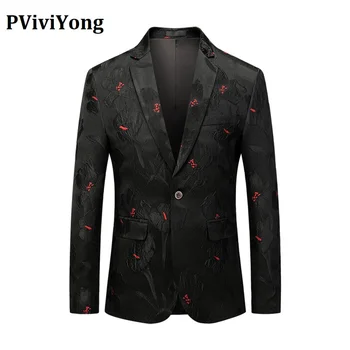 

PViviYong Brand 2019 high quality Men's suit top，banquet party men Blazer Jacket Slim leisure Black jacquard suit jacket 916