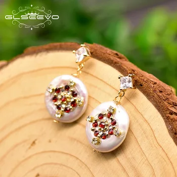 

GLSEEVO Circle Baroque Pearl Drop Earrings For Women Girl Wedding Engagement Gift Handmade Fine Jewellery Oorbellen GE0828