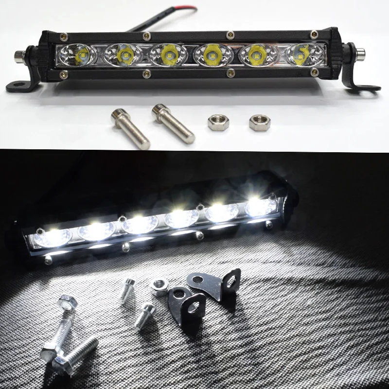 

LED Light Bar Work Lamp 18W 7Inch Slim Single Row Spot Flood Beam Mini Automobile Headlights Car Fog Light Offroad Truck Moto